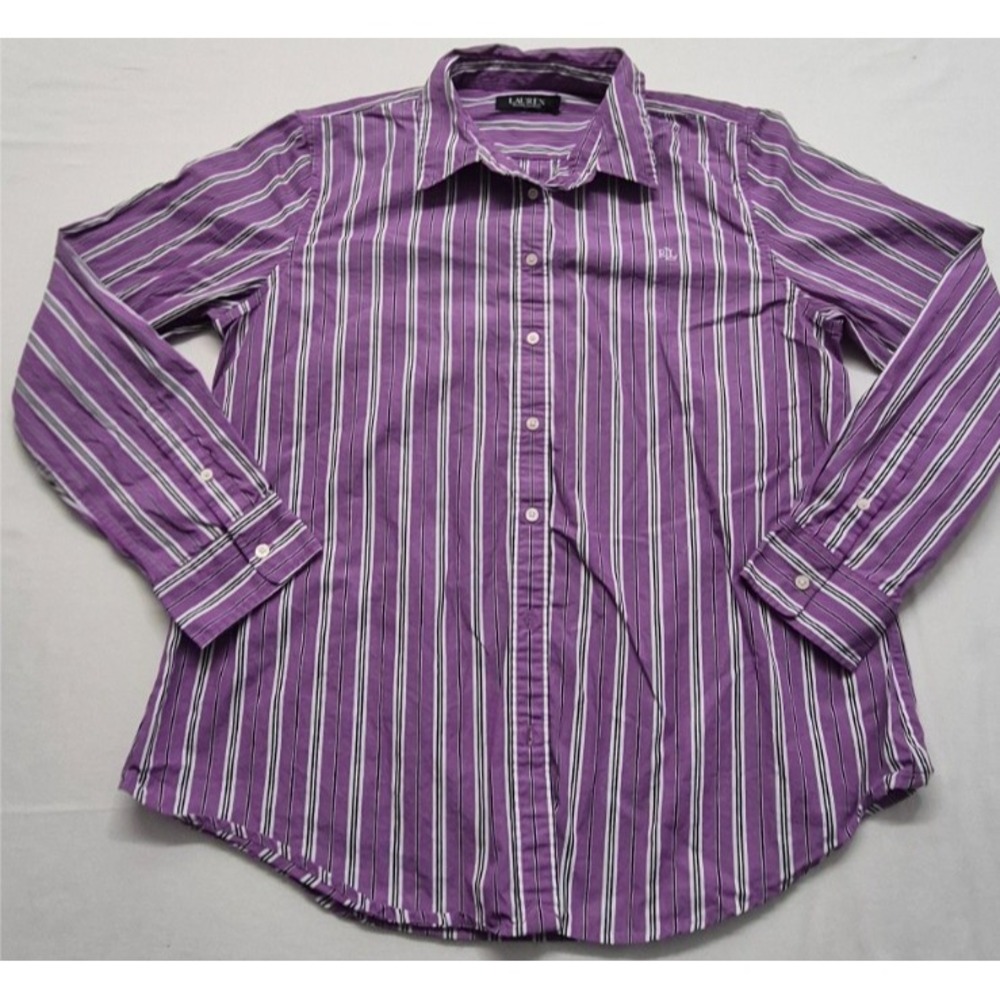 Lauren Ralph Lauren‎ Women's Purple Striped LS button up dress shirt NO SIZE TAG